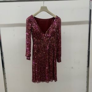 Pink sequin wrap dress